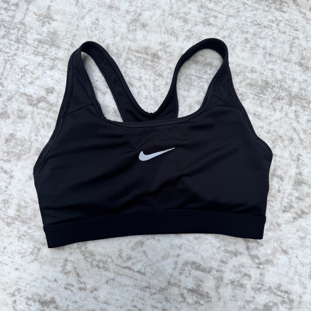 Nike Dri-FIT Racerback Sports Bra Black Swoosh Activewear XS